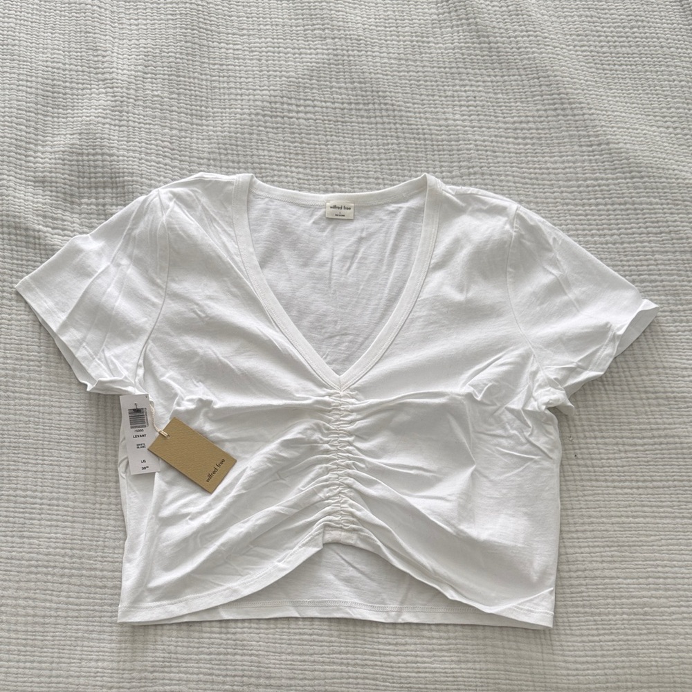 Wilfred Free by Aritzia White Ruched Crop Top